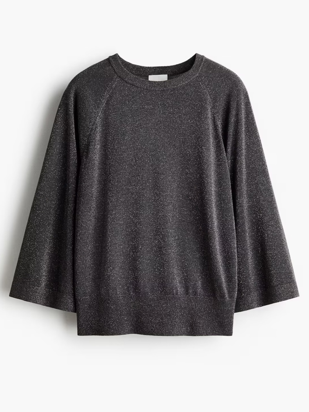 H&M NWT Gray & silver oversized 3/4 sleeve stretchy metallic knit top